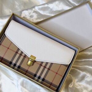 White Flap Plaid Wallet Clutch with Gold-Tone Clasp